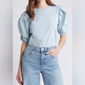 FRAME Ruched Sleeve Organic Cotton T-Shirt